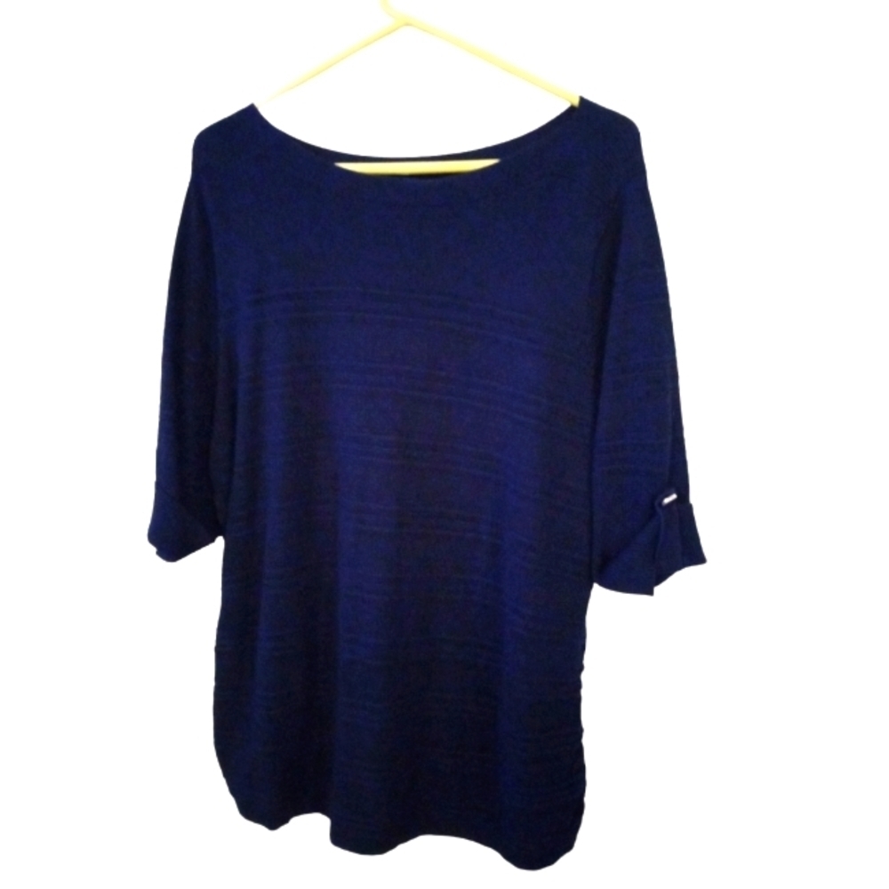 All Seasonal Sweater Apt. 9 Minimalist Casual Office 3/4 Sleeves Navy Plus XXL